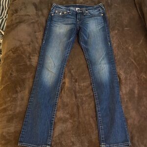 True Religion Women's Straight Leg Blue Jeans